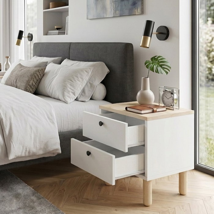 Hanah Home Rayme Mesita de Noche Roble Zafiro y Blanco